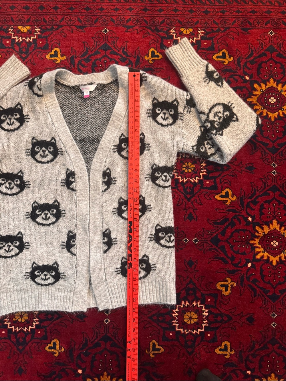 No Boundaries Womens S 3-5 Cat Print Cardigan Sweater Gray Black Open Front - Picture 7 of 8